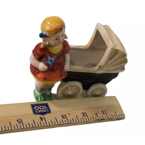 Vintage Ceramic Planter Hand Painted Girl With Pram Figurine Made In Japan Baby - Picture 5 of 6